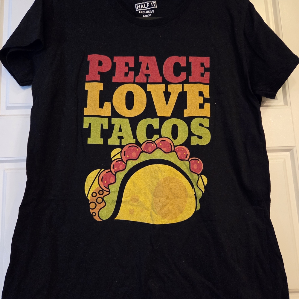 Half It Black Tee with Peace Love Tacos Graphic